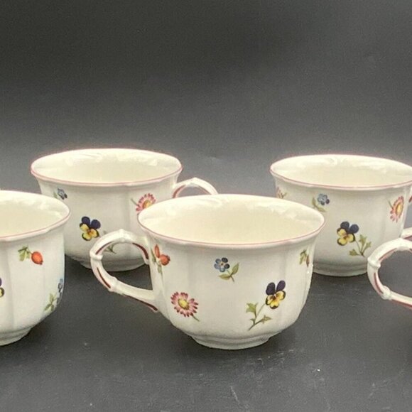 Set of 7 Villeroy & Boch Petite Fleur Cup Teacup Floral Red Trim - Picture 7 of 8